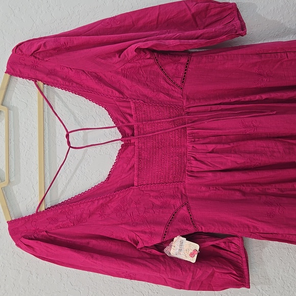 Free People Lisa Lace Midi Dress in Hollyhock Pink - Picture 7 of 7